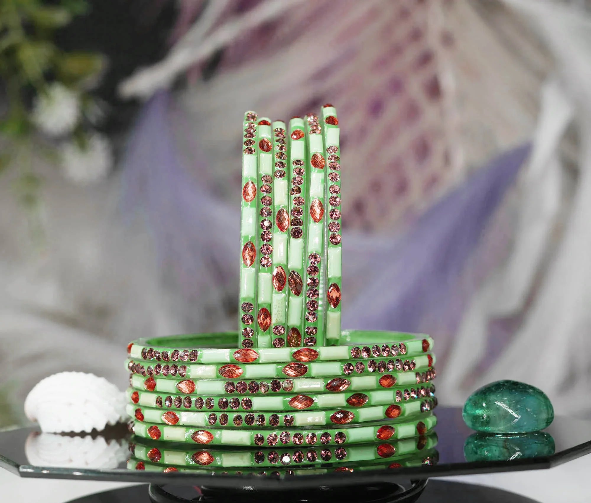 Multiple Color Glass Bangle with Stone Beads Work for Women & Girls (Pack 12 Bangles) - The Golden Cascade